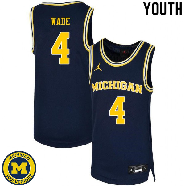 Youth Michigan Wolverines #4 Brandon Wade Navy NCAA Basketball Jersey